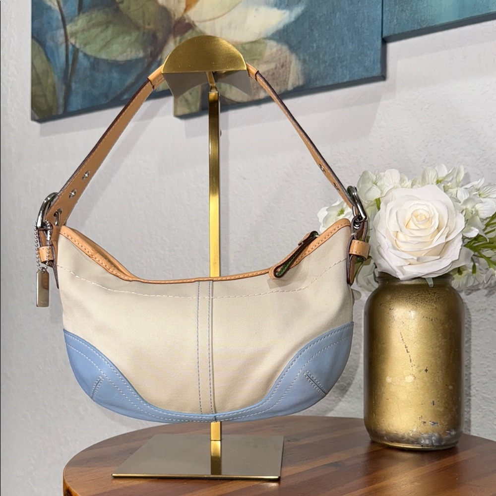 Coach RARE Y2K SoHo Blue & green Leather/Twill Hobo
Shoulder Bag L3J-4431 - Picture 2 of 13